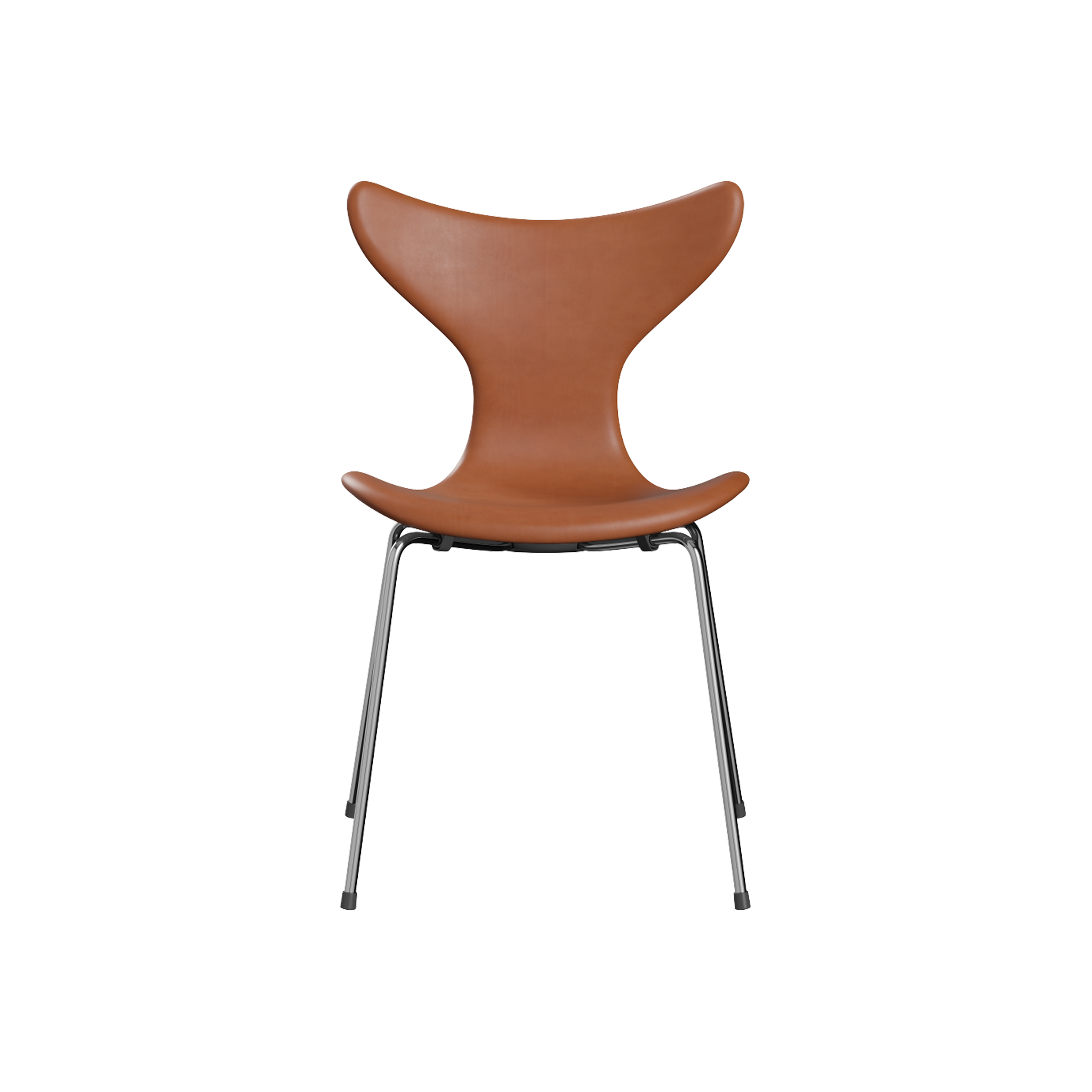 Nypolstret Arne Jacobsen Liljen stol 3108 uden armlæn i cognac læder