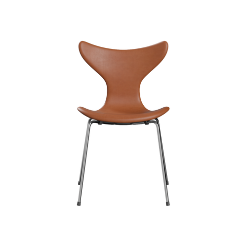 Nypolstret Arne Jacobsen Liljen stol 3108 uden armlæn i cognac læder