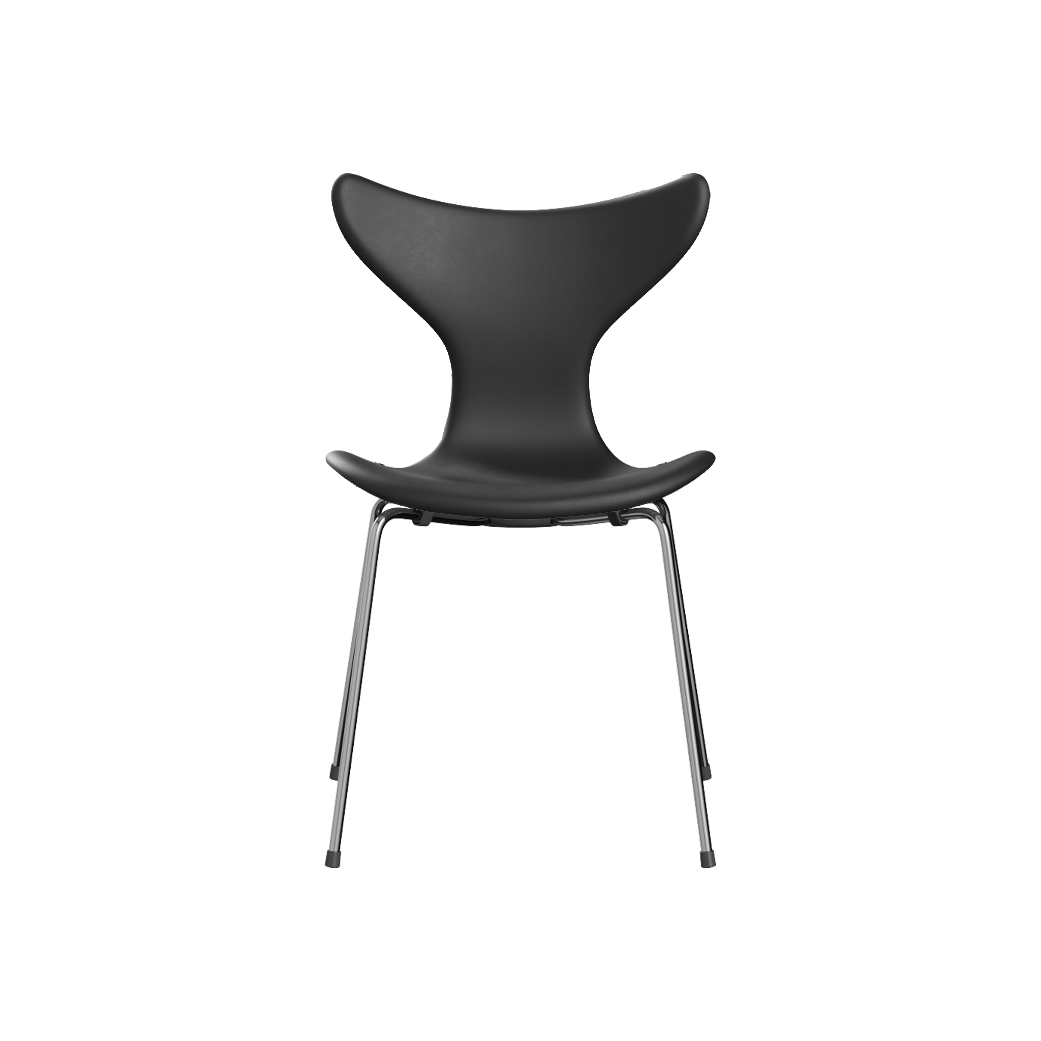 Nypolstret Arne Jacobsen Liljen stol 3108 uden armlæn i sort læder