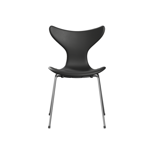 Nypolstret Arne Jacobsen Liljen stol 3108 uden armlæn i sort læder