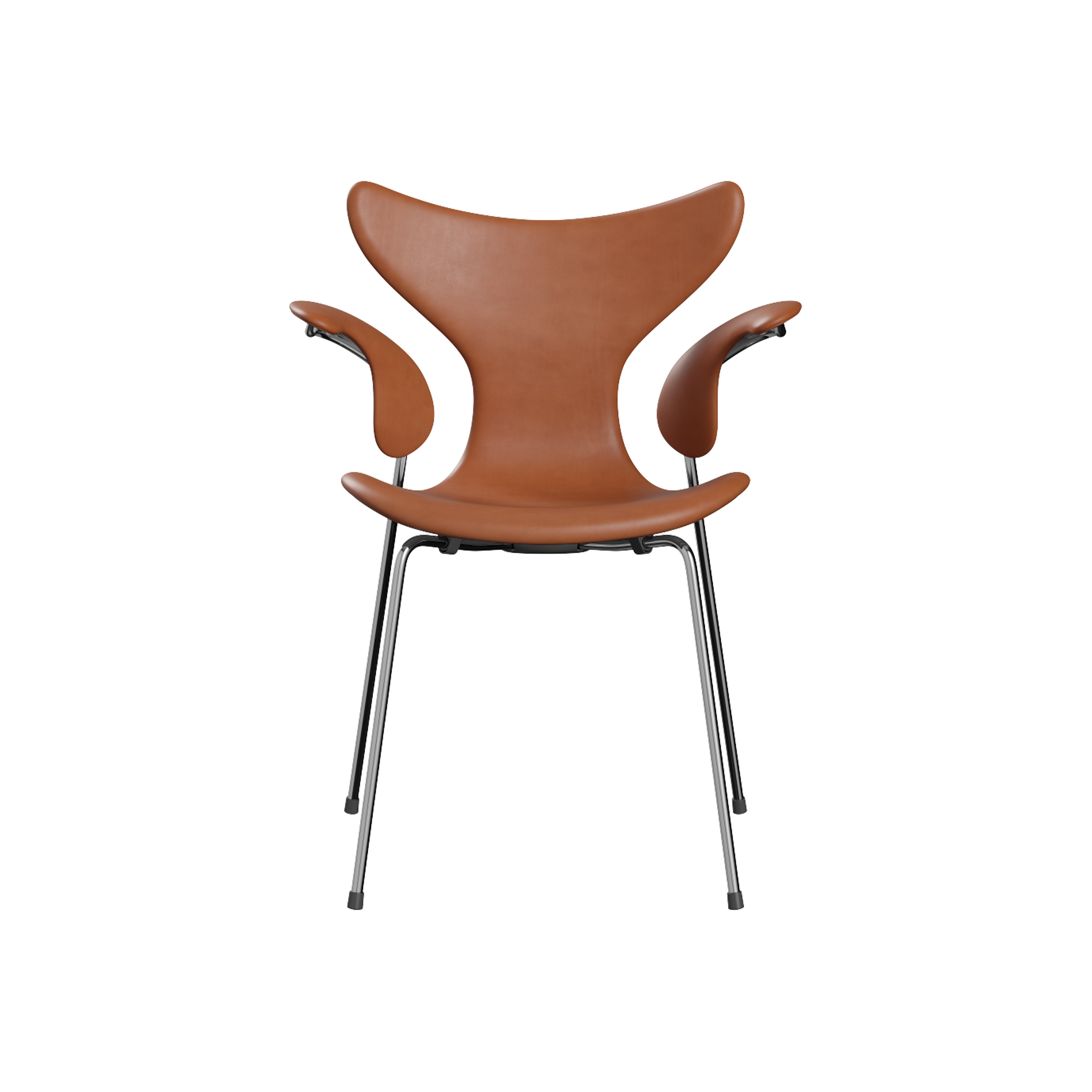  Nypolstret Arne Jacobsen Liljen stol 3208 med armlæn i cognac læder