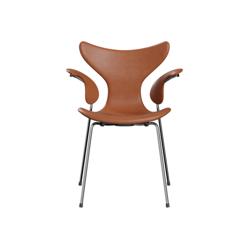  Nypolstret Arne Jacobsen Liljen stol 3208 med armlæn i cognac læder