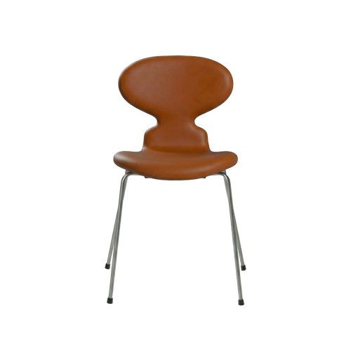 Nypolstret Arne Jacobsen Myren stol 3101 i cognac læder, chrome stel
