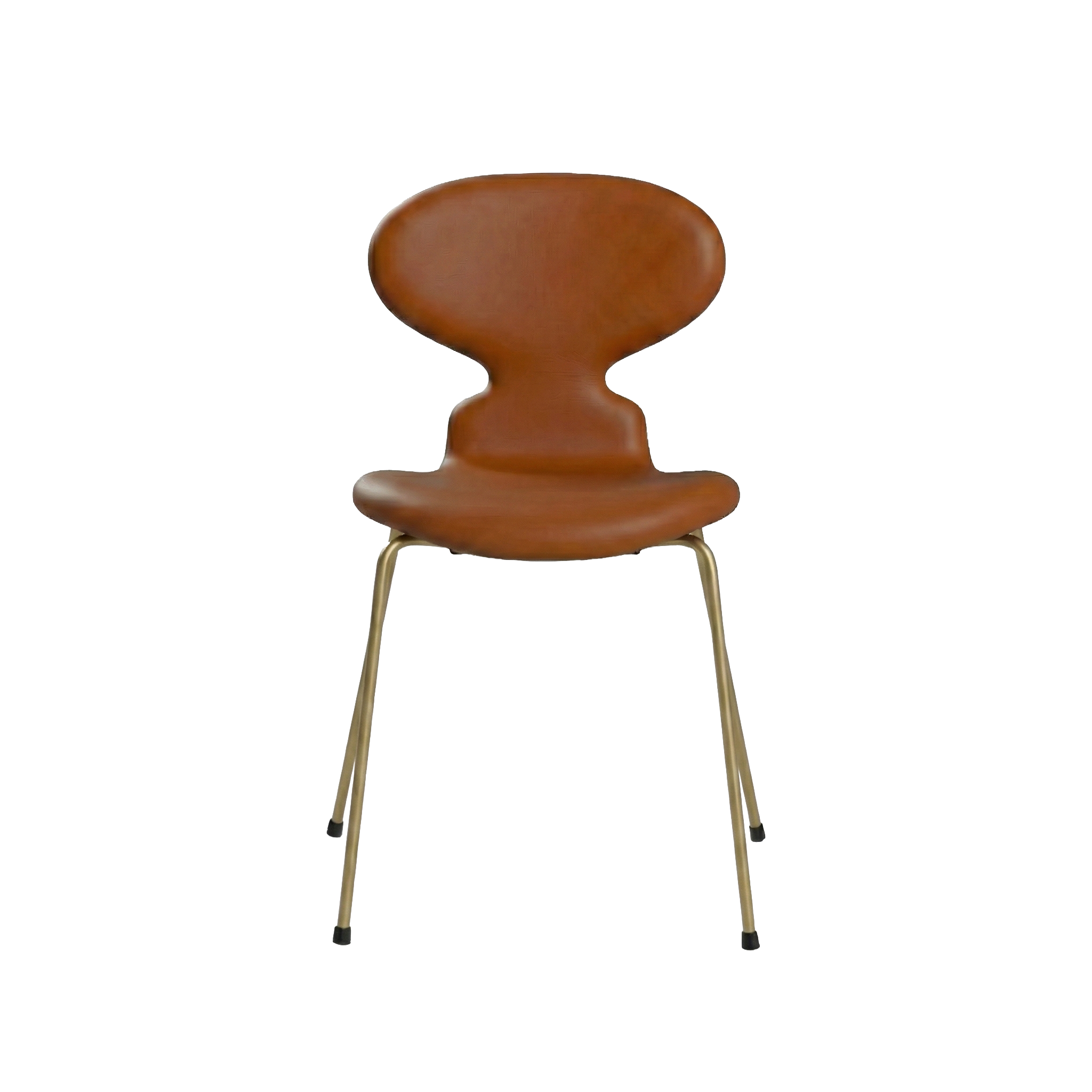Nypolstret Arne Jacobsen Myren stol 3101 i cognac læder, messing stel