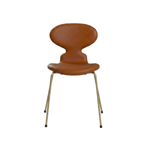 Nypolstret Arne Jacobsen Myren stol 3101 i cognac læder, messing stel