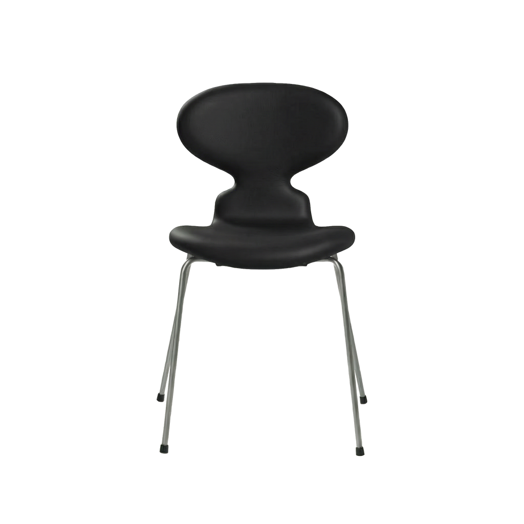 Nypolstret Arne Jacobsen Myren stol 3101 i sort læder, chrome stel