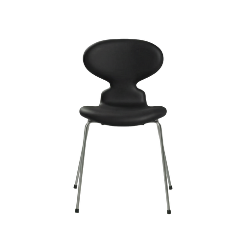 Nypolstret Arne Jacobsen Myren stol 3101 i sort læder, chrome stel