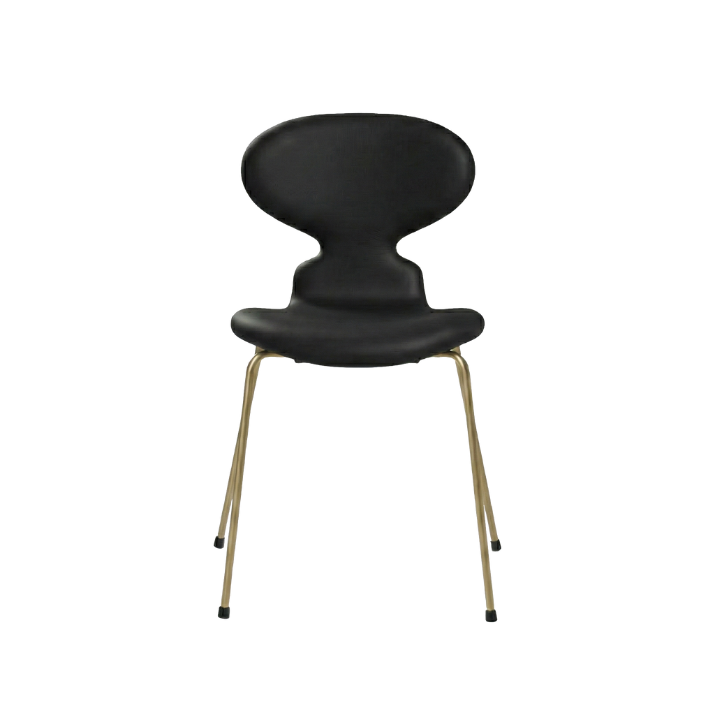 Nypolstret Arne Jacobsen Myren stol 3101 i sort læder, messing stel