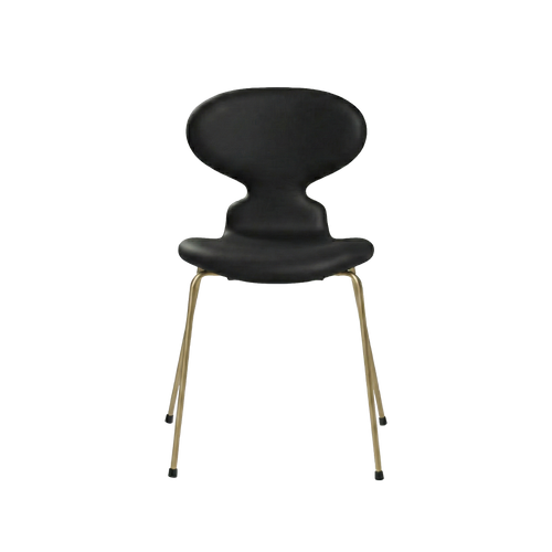 Nypolstret Arne Jacobsen Myren stol 3101 i sort læder, messing stel