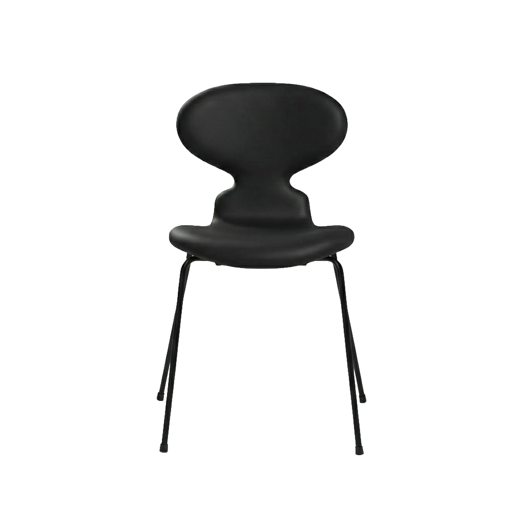 Nypolstret Arne Jacobsen Myren stol 3101 i sort læder, sort stel