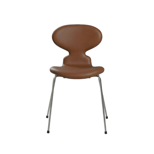 Nypolstret Arne Jacobsen Myren stol 3101 i valnød læder, chrome stel