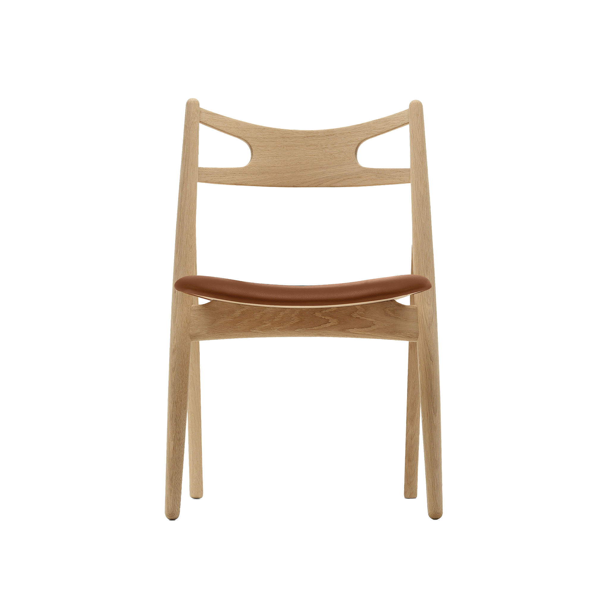 Nypolstret Hans J. Wegner Savbukstol CH29 i cognac læder