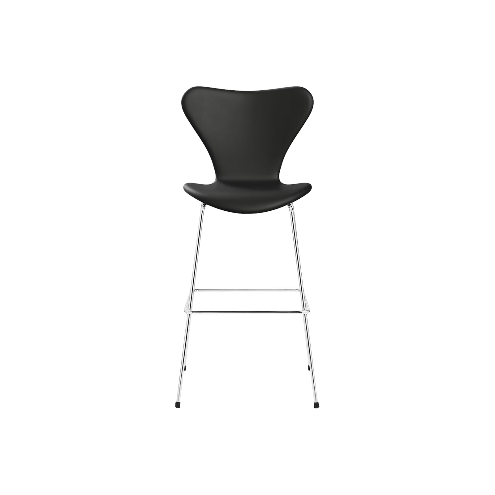 Nypolstret Arne Jacobsen Serie 7 barstol 3197 med armlæn i sort læder