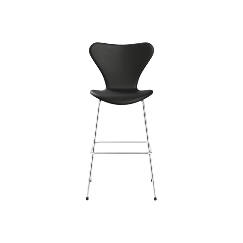 Nypolstret Arne Jacobsen Serie 7 barstol 3197 med armlæn i sort læder