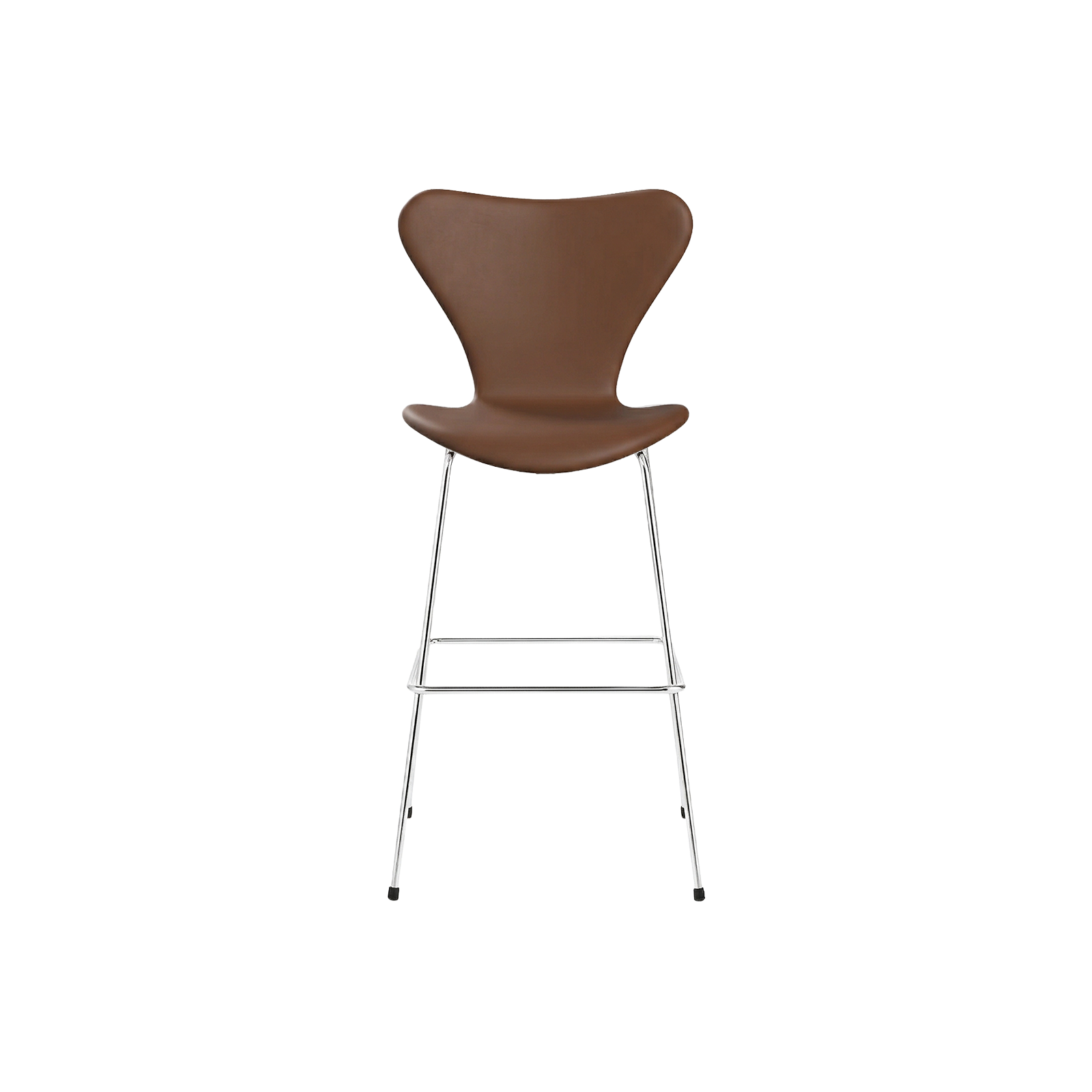 Nypolstret Arne Jacobsen Serie 7 barstol 3197 med armlæn i valnød læder