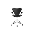 Nypolstret Arne Jacobsen Serie 7 kontorstol 3217 med armlæn i sort læder
