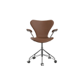 Nypolstret Arne Jacobsen Serie 7 kontorstol 3217 med armlæn i valnød læder