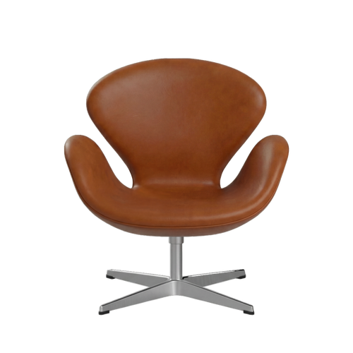 Nypolstret Arne Jacobsen Svanen lænestol 3320 i cognac læder