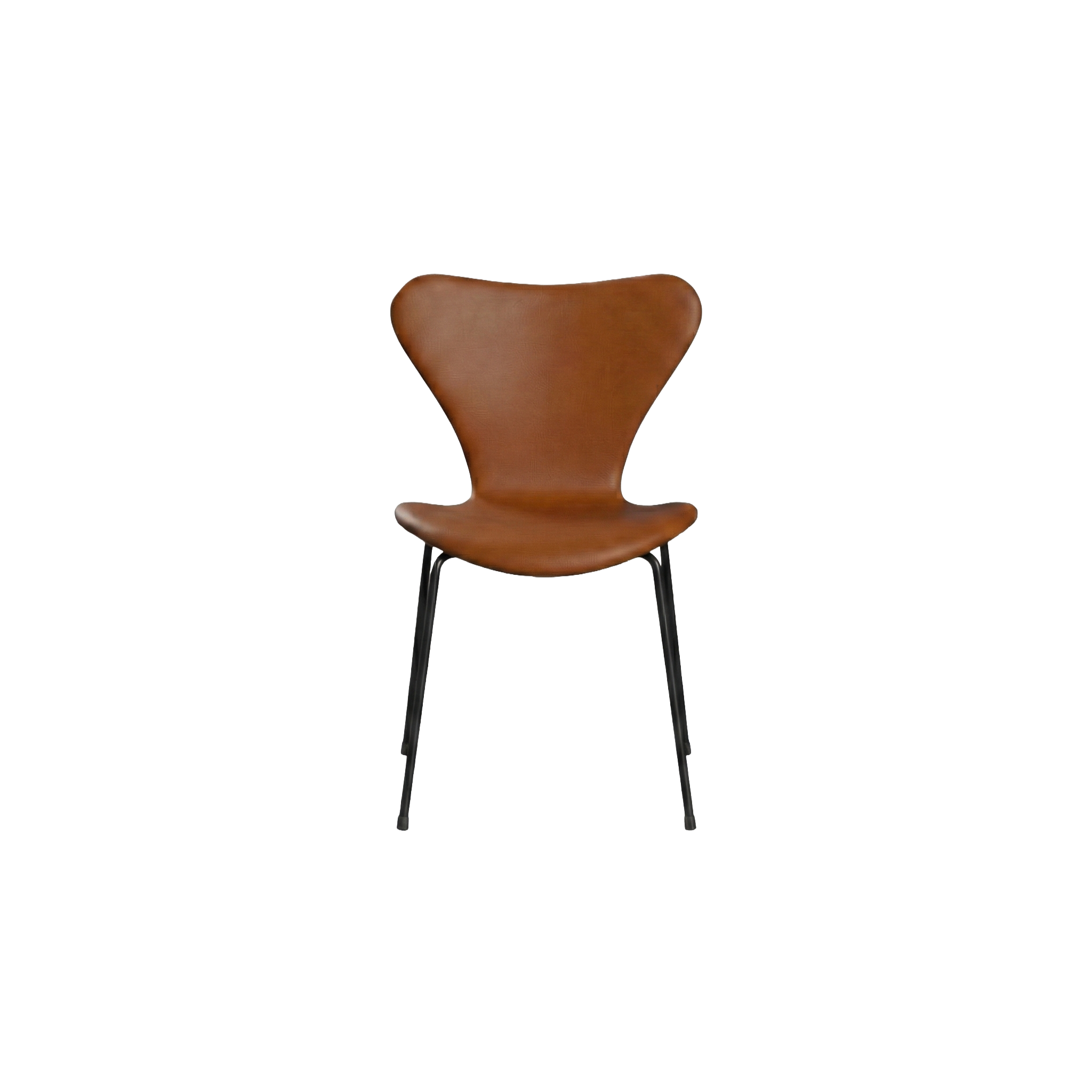 Nypolstret Arne Jacobsen Syveren stol 3107 i cognac læder, sort stel