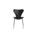 Nypolstret Arne Jacobsen Syveren stol 3107 i sort læder, chrome stel