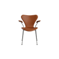 Nypolstret Arne Jacobsen Syveren stol 3207 med armlæn i cognac læder, chrome stel