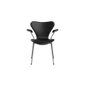 Nypolstret Arne Jacobsen Syveren stol 3207 med armlæn i sort læder, chrome stel